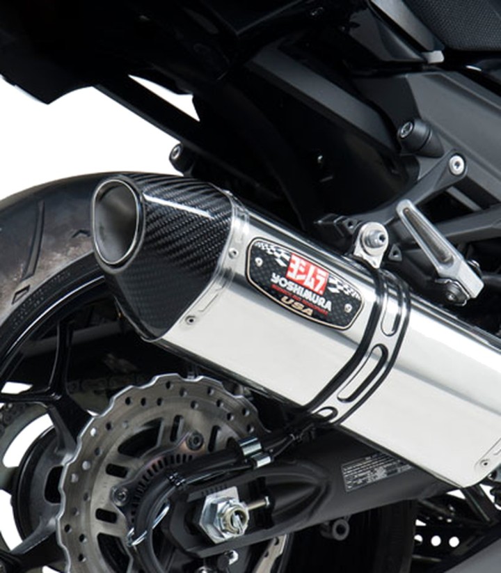Yoshimura R-77 Trapezoidal Exhaust Stainless with Carbon End Cap for Kawasaki ZX 14 R (12-23) 1414020520