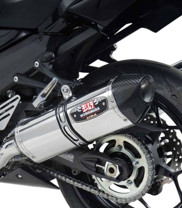 Yoshimura R-77 Trapezoidal Exhaust Stainless with Carbon End Cap for Kawasaki ZX 14 R (12-23) 1414020520