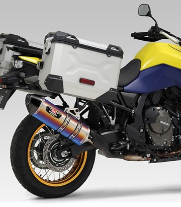Yoshimura R-77J Exhaust Blue Titanium with Carbon End Cap for Suzuki DL 800 V Strom (23-26) 110-17a-5w80b
