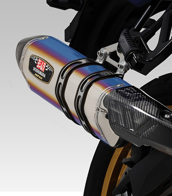 Yoshimura R-77J Exhaust Blue Titanium with Carbon End Cap for Suzuki DL 800 V Strom (23-26) 110-17a-5w80b