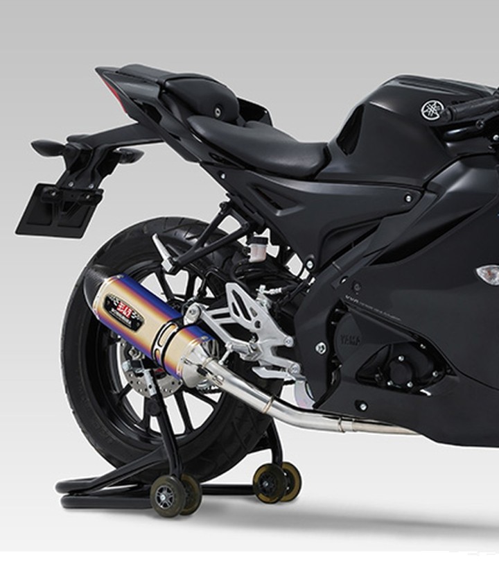 Yoshimura R-77S JMCA Full System Blue Titanium with Carbon End Cap for several Yamaha models 110a-36a-5180b