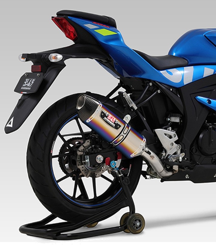 Yoshimura R-77S JMCA Full System Blue Titanium with Carbon End Cap for Suzuki GSX-R 125 (18-23) 110a-525-5180b
