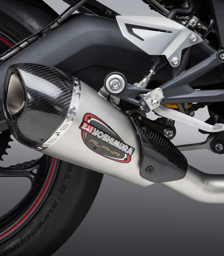 Auspuff Yoshimura Alpha T Works Finish Stahl mit Carbon-Endkappe für Triumph Daytona 675 (13-17) 19675bp520