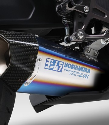 Ligne complète d’échappement Yoshimura Hepta Force en titane bleu avec embout en carbone pour plusieurs modèles Kawasaki 150-247