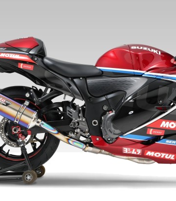 Yoshimura Hepta Force Fire Spec Full System Blue Titanium with Carbon End Cap for Suzuki Hayabusa (21-25) 110-592fa06g0