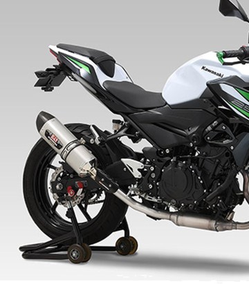 Yoshimura JMCA R-77S Exhaust Satin Stainless with Carbon End Cap for Kawasaki Ninja 250 (18-23), Ninja 400 (18-23) 110-235-5w30