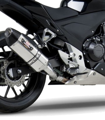 Yoshimura R-77 Trapezoidal Exhaust Stainless with Carbon End Cap for Honda CB 500 F/R/X, CBR 500 R (13-15) 1250020520