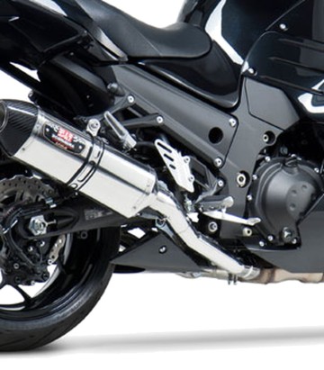 Yoshimura R-77 Trapezoidal Exhaust Stainless with Carbon End Cap for Kawasaki ZX 14 R (12-23) 1414020520