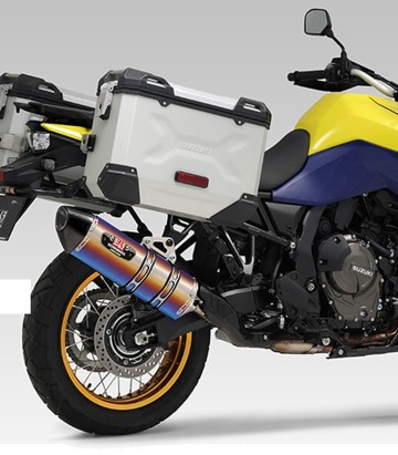 Yoshimura R-77J Exhaust Blue Titanium with Carbon End Cap for Suzuki DL 800 V Strom (23-26) 110-17a-5w80b