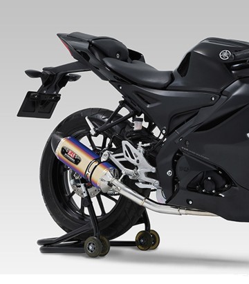 Yoshimura R-77S JMCA Full System Blue Titanium with Carbon End Cap for several Yamaha models 110a-36a-5180b