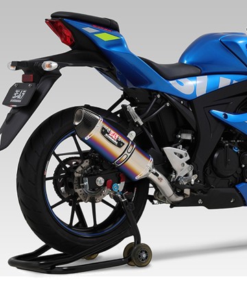 Yoshimura R-77S JMCA Full System Blue Titanium with Carbon End Cap for Suzuki GSX-R 125 (18-23) 110a-525-5180b
