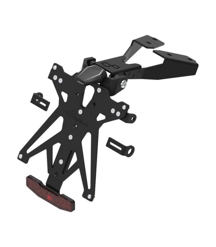 Portatarga Regolabile LighTech con Luce, Catarifrangente e Supporto Frecce Racing in Nero per CFMOTO NK 650 (21-24)