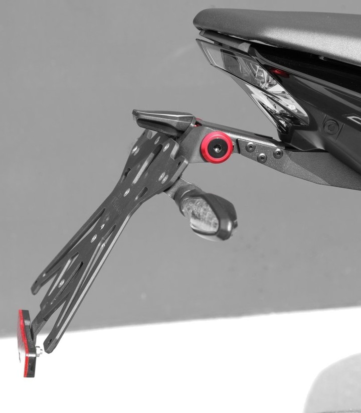 Support de Plaque Réglable LighTech avec Éclairage, Catadioptre et Support de Clignotants Racing en Noir pour CFMOTO NK 650 (21-