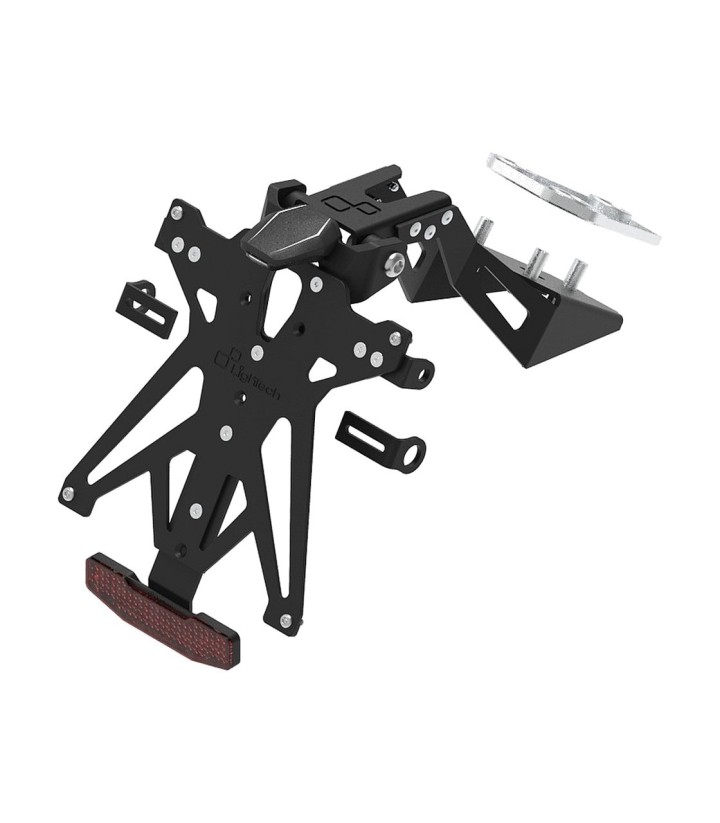 Portatarga Regolabile LighTech con Luce, Catarifrangente e Supporto Frecce Racing in Nero per CFMOTO NK 450 (23-24), SR 450 (23-
