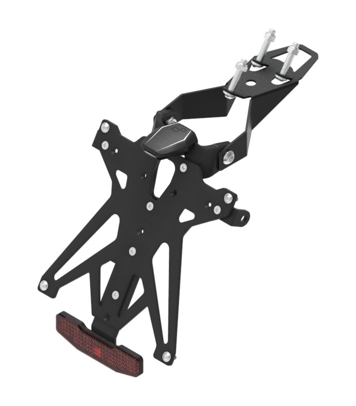 Verstellbarer Kennzeichenhalter LighTech mit LT009 Beleuchtung, Reflektor und Halterung für Racing-Blinker in Schwarz für Honda