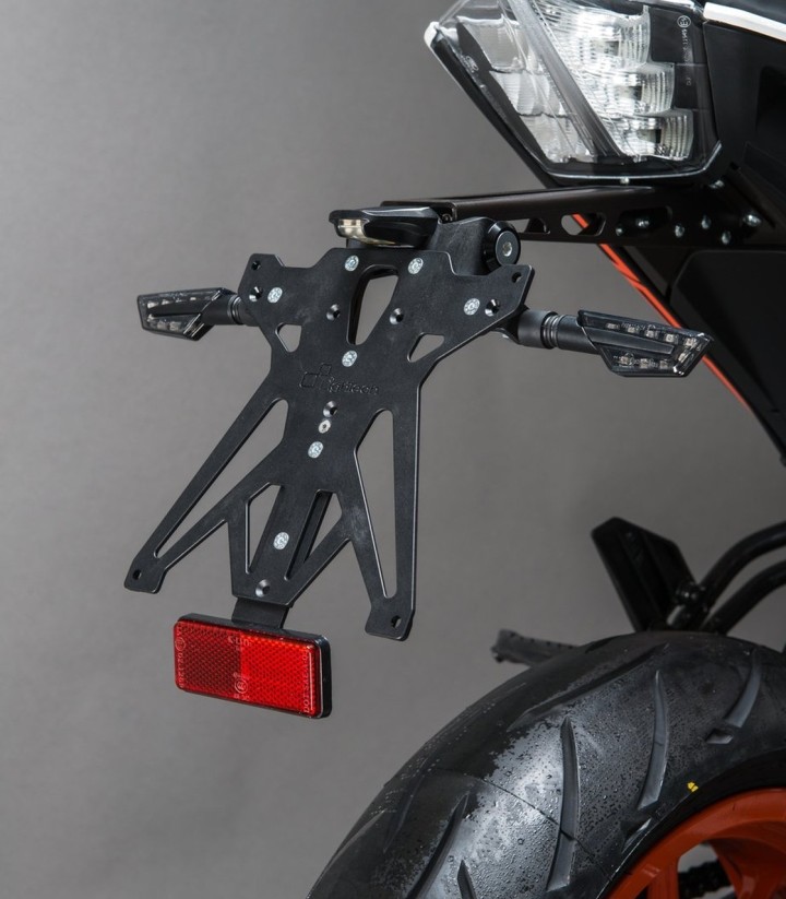 LighTech Adjustable Licence Plate Holder with LT009 Light and Reflector in Black for KTM Duke 125 (17-23), Duke 390 (17-23)