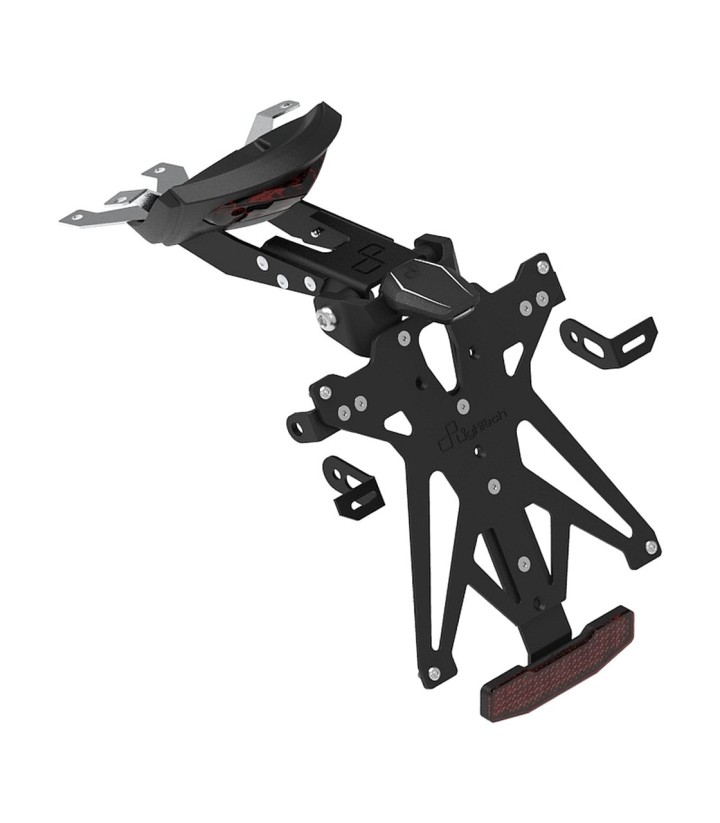 Support de Plaque Réglable LighTech avec Éclairage, Catadioptre et Support de Clignotants Racing en Noir pour Triumph Trident 66