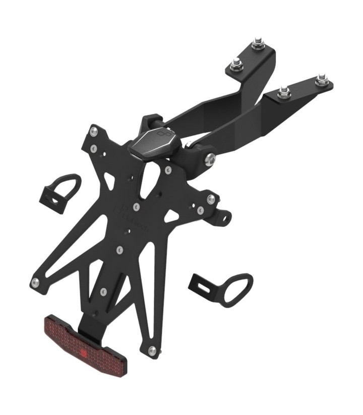 Verstellbarer Kennzeichenhalter LighTech mit LT009 Beleuchtung und Reflektor in Schwarz für Yamaha MT 09 (13-16)