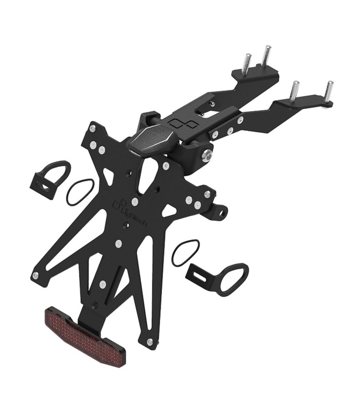 Support de Plaque Réglable LighTech avec Éclairage, Catadioptre et Support de Clignotants Racing en Noir pour Yamaha MT 07 Trace