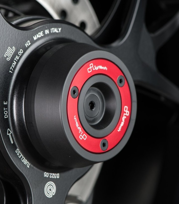 LighTech Axle Sliders Rear in Red for several Ducati models