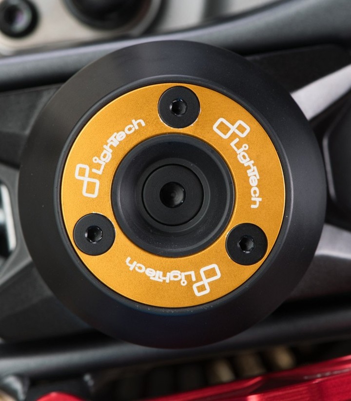 LighTech-asbeschermers achter in goud voor Yamaha MT 07 (14-24), R7 (22-24)