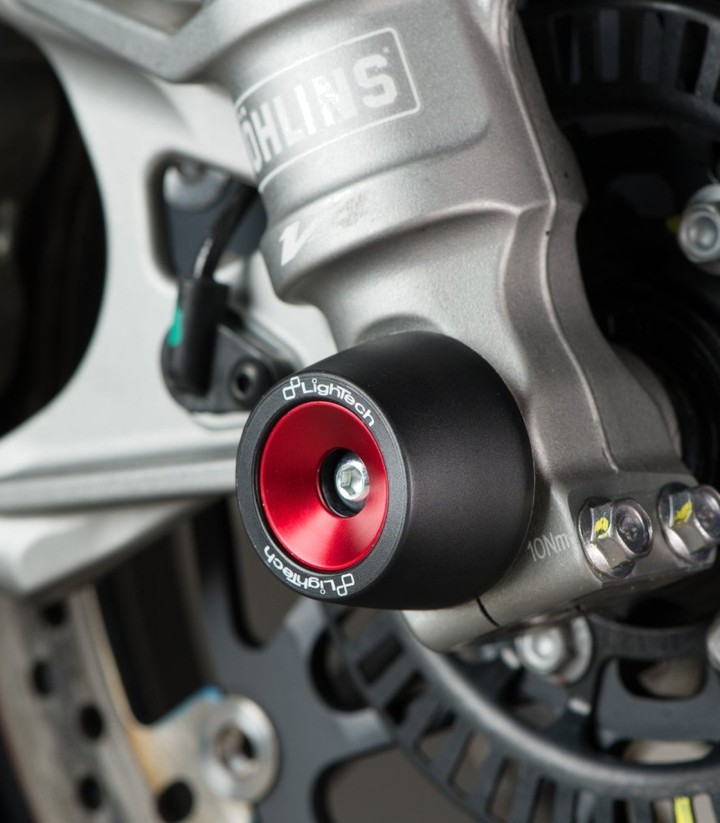 Protetores de eixo LighTech dianteiros e traseiros em preto para vários modelos de Aprilia
