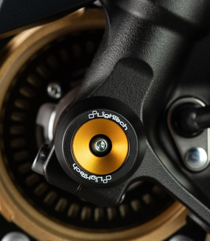 LighTech-asbeschermers voor en achter in goud voor Yamaha TMAX 530 (12-23), TMAX 560 (20-23, 25-26)