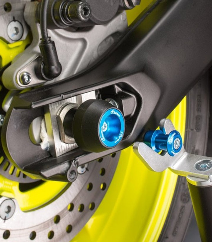 Protections d’axe de roue avant et arrière LighTech bleu cobalt pour Yamaha MT 09 (17-20), MT 09 Tracer (17-20)