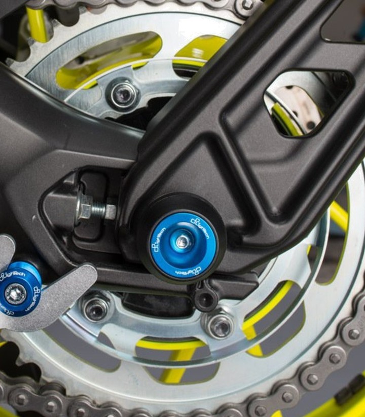 Protetores de eixo LighTech dianteiros e traseiros em azul-cobalto para Yamaha MT 09 (17-20), MT 09 Tracer (17-20)