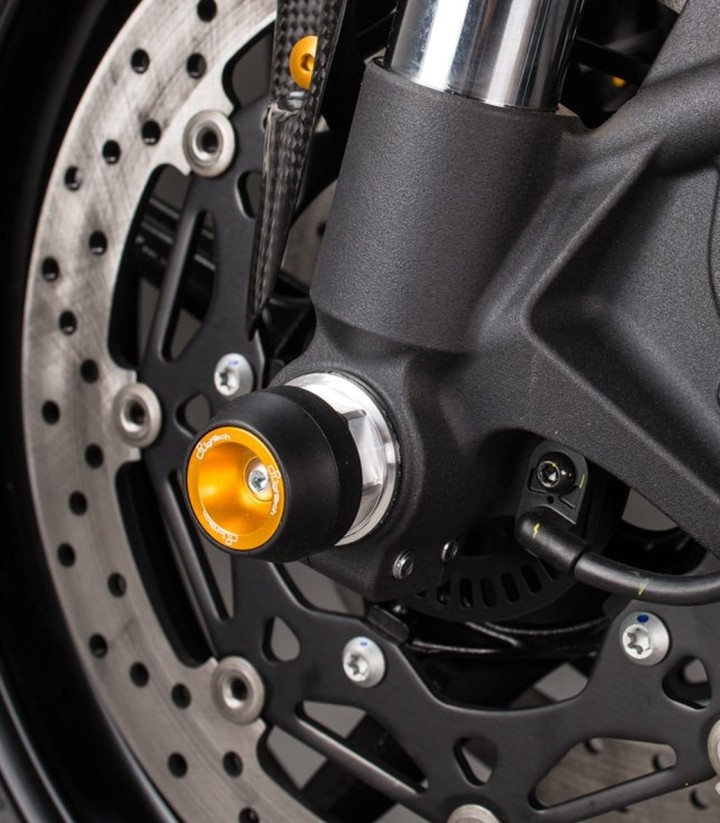 LighTech-asbeschermers voor en achter in goud voor Yamaha MT 10 (16-21, 24-25), YZF R1 (15-25), YZF R6 (17-25)