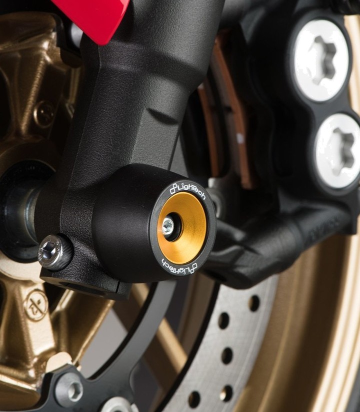 LighTech-asbeschermers voor en achter in goud voor Yamaha R7 (22-24)