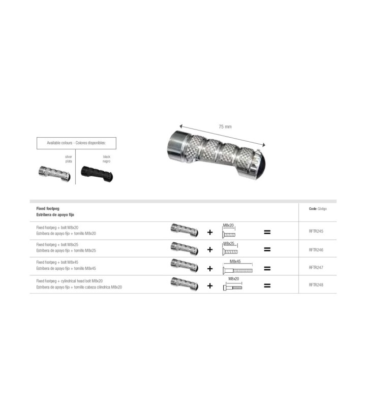 Poisa-pés fixo Track System LighTech M8 x 20 em preto