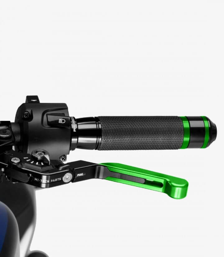 Puig Green Brake and Clutch levers model Extendable-foldable 3.0 14VNN+24VNN