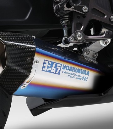 Escape Yoshimura Hepta Force Titanio azul con punta de carbono para varios modelos de Kawasaki 150-247-c26g0
