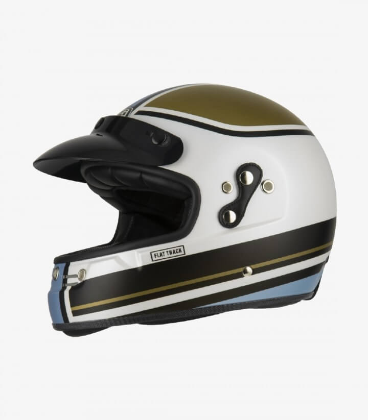 Casco Integral NZI Flat Track 2 Outline Blanco y azul mate