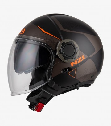 NZI Ringway Duo Skyline Matt Black & Orange Open Face Helmet