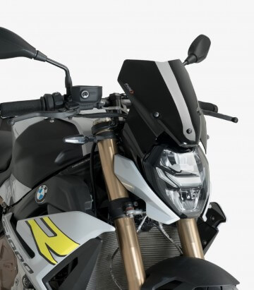 BMW M1000R (2023 - 2024), S1000R (2021 - 2024), with OEM BMW bracket Puig New Generation Sport Black Windshield 20887N