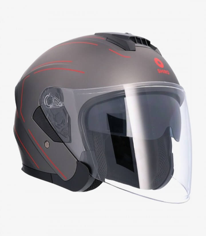 Shiro SH-451 Osaka Laser matt black & red Open face Helmet