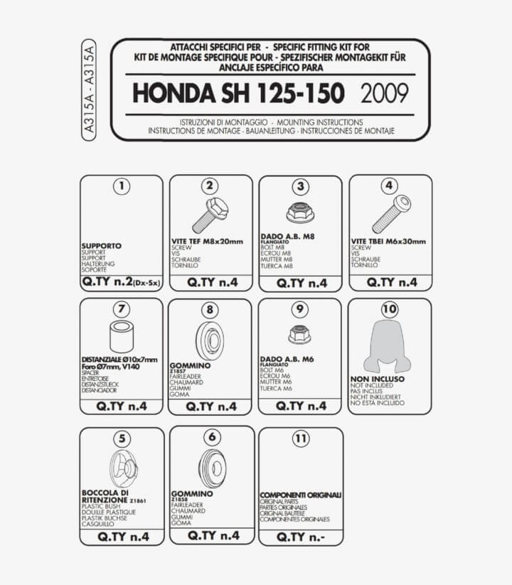 Mounting kit A315A for 311A and 313A Givi windshield