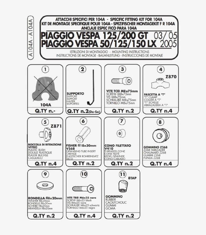 Kit montaje A104A para cúpula Givi 104A