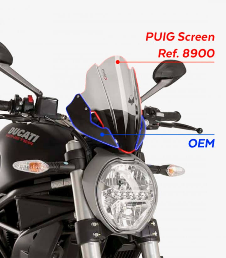 Cúpula Puig Naked New Generation Touring Ducati Monster 797/821/1200 R/S  Ahumado oscuro 8900F