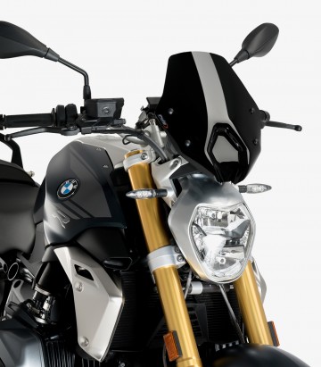 BMW R1250R (2018 - 2024) with OEM BMW bracket Puig New Generation Sport Black Windshield 3623N