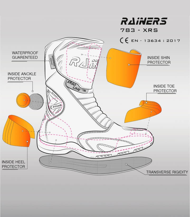 Botas de moto unisex Rainers 783 XRS negro 783XRSN