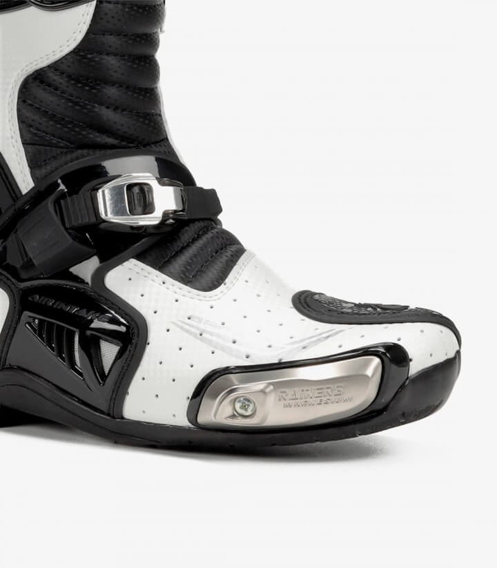 Botas de moto unisex Rainers 999 GP Carbono negro y blanco 999GPCARBONOB