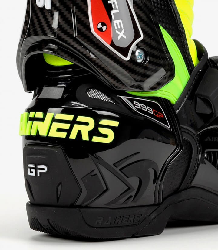 Botas de moto unisex Rainers 999 GP Carbono negro y fluor 999GPCARBONOF