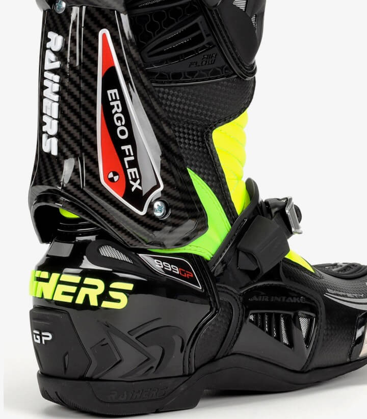 Botas de moto unisex Rainers 999 GP Carbono negro y fluor 999GPCARBONOF
