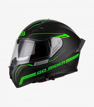 NZI Go Rider Stream Solid Black K Full and green Face Helmet