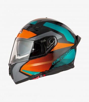 Casco Integral NZI Go Rider Quadri Negro, naranja y verde mate