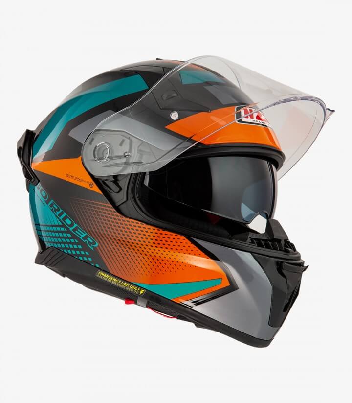 Casco Integral NZI Go Rider Quadri Negro, naranja y verde mate