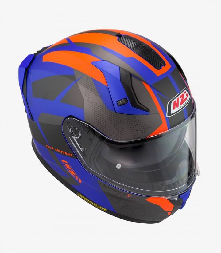 Casco Integral NZI Go Rider Trident Azul, antracita y naranja mate